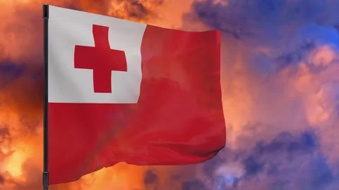 Tonga flag on pole with sky background s... | Stock Video | Pond5