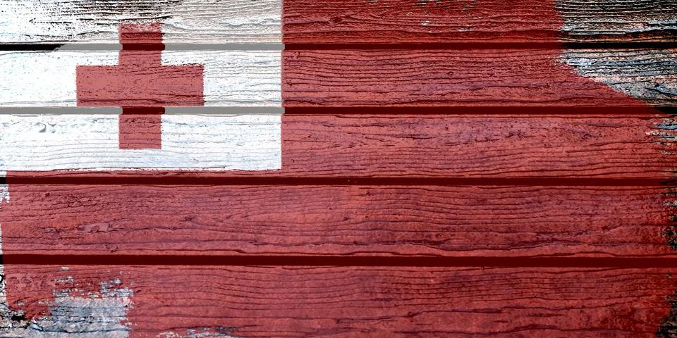 Tonga flag - realistic looking flag on a wooden surface Stock Illustration