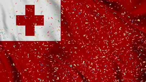 Tonga flag seamless animation with paper confetti Vídeo Stock 223348573