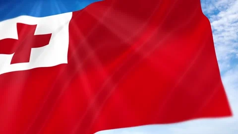 Tonga Flag Seamless Loop 4k 60fps on Sky Background Stock Footage 341678606