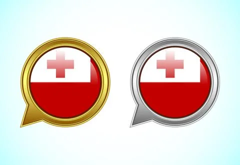 Tonga flag speech bubble. Speaking flag icon in gold and silver color Stock Illustration