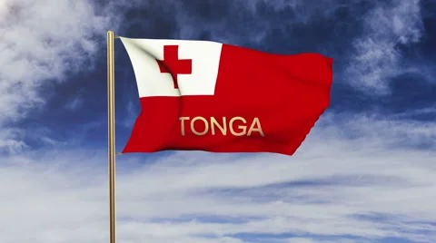 Tonga flag with title waving in the wind. Looping sun rises style.  Animation Stock-Footage 48599139