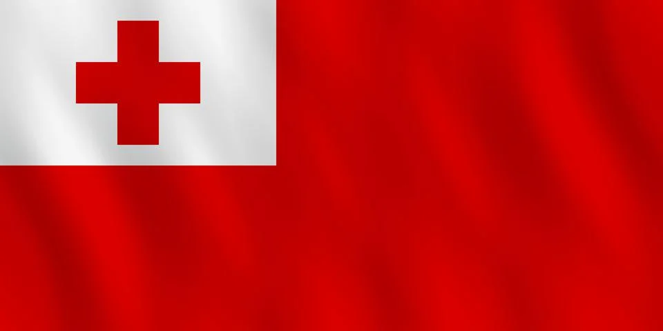 Tonga flag with waving effect, official proportion. Stock Illustration