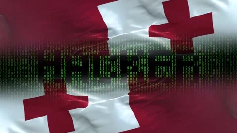 Tonga flag - Waving flag on matrix binary code background Stock Footage 321420658