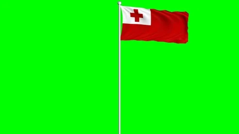 Tonga Flag Waving Fluttering on Wind Loopable Green Blue Screen Matte Stock Footage 77569778