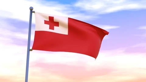 Tonga Flag waving in the high wind Stock Footage 155459326
