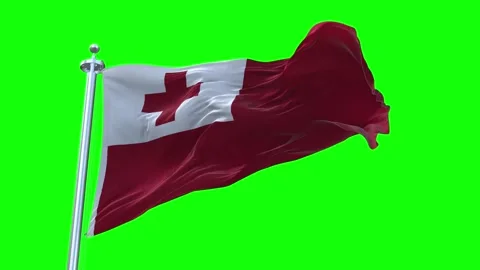 Tonga Flag Waving in Loopable and Textured green screen background Stock Footage 296875717