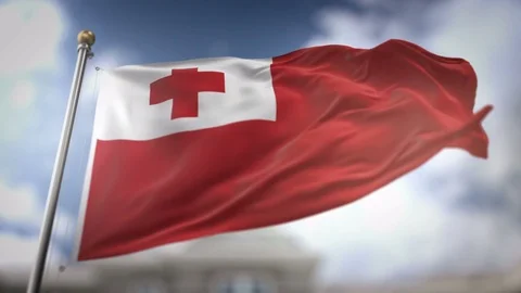 Tonga Flag Waving Slow Motion 3D Rendering Blue Sky Background - Seamless L.. Stock Footage 75545686