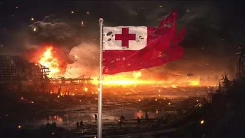 Tonga flag waving in war is torn Vidéo 346103849