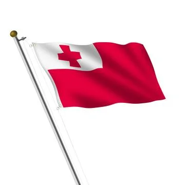Tonga flagpole 3d illustration on white with clipping path Stock Illustration