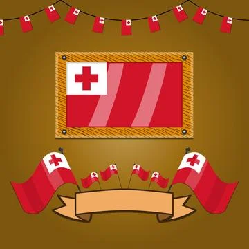 Tonga Flags On Frame Wood, Label Stock Illustration
