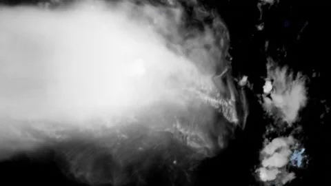 Tonga hunga volcano eruption as seen on satellite screen Stock Footage 168581127