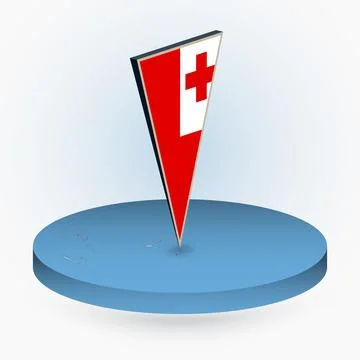 Tonga map in round isometric style with triangular 3D flag of Tonga Stock Illustration