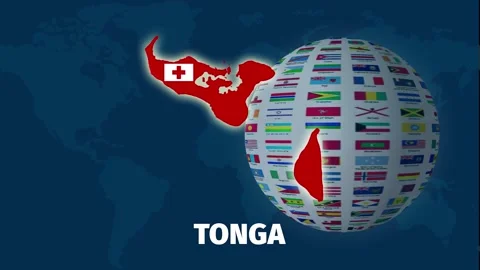 Tonga map zoom animation with globe Stock Footage 328415640