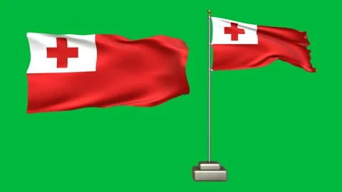 Tonga national flag waving in the wind on a green background Video stock 277955944