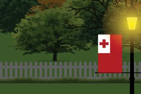 Tonga Night Trees Lamp Vector Illustration Stock Illustration