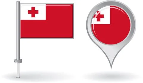 Tonga pin icon and map pointer flag. Vector Stock Illustration
