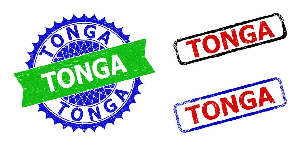 TONGA Rosette and Rectangle Bicolor Stamp Seals with Scratched Styles Stock Illustration