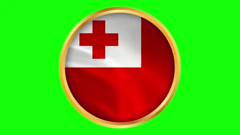 Tonga Round Framed National Wavy Flag. Circular Blowing Flag of Tonga. Stock Footage 332994997