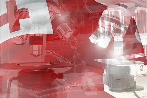 Tonga science development conceptual background - microscope on flag Stock Illustration