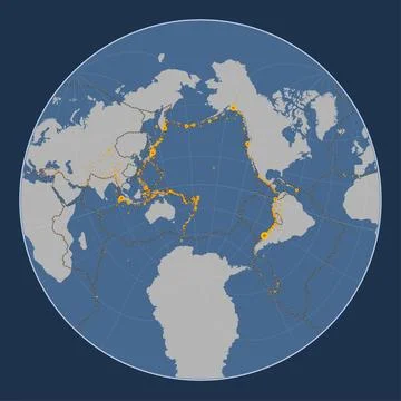 Tonga tectonic plate. Contour. Lagrange Oblique. Earthquakes and boundaries Stock Illustration