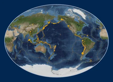 Tonga tectonic plate. Satellite. Fahey. Earthquakes and boundaries Stock Illustration