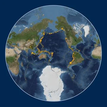 Tonga tectonic plate. Satellite. Lagrange Oblique. Earthquakes and boundaries Stock Illustration