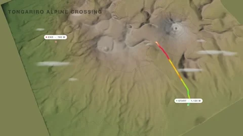 Tongariro alpine crossing 3d terrain route map seamless loop Stock Footage 341900171