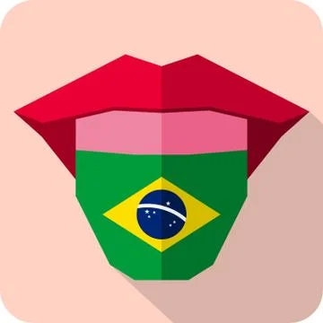 Tongue: Language web icon with flag. Brazil Stock Illustration