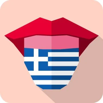 Tongue: Language web icon with flag. Greece Stock Illustration