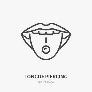 Tongue piercing line icon, vector pictogram of face jewelry. Piercing studio Stock Illustration