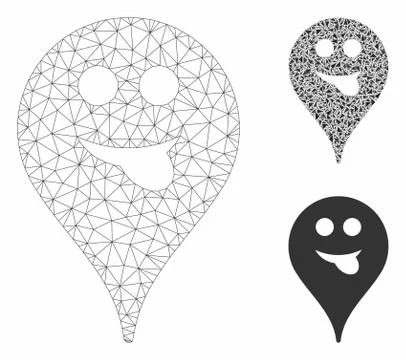 Tongue Smiley Map Marker Vector Mesh Network Model and Triangle Mosaic Icon Stock Illustration