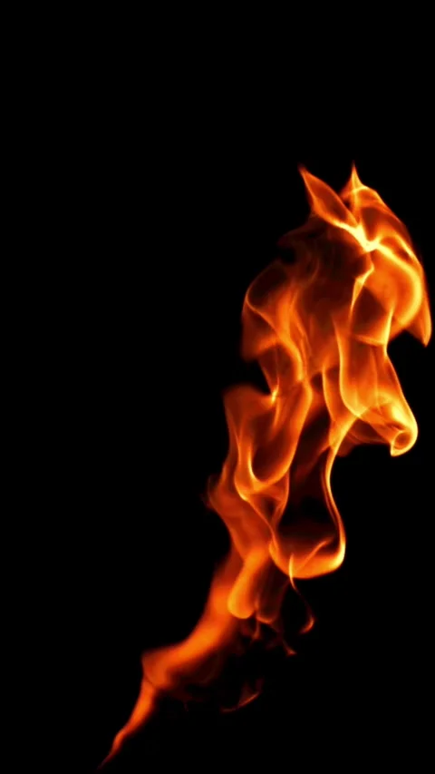 Tongues of bright fire on a black background. Filmed on a high-speed camera at Stock Footage 335363943