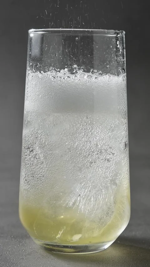 Tonic and cold brew are poured over apple cider and ice, creating layered Stock Footage 345486809