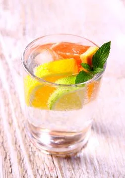 Tonic lemonade with grapefruit, lemon and lime Stock Photos
