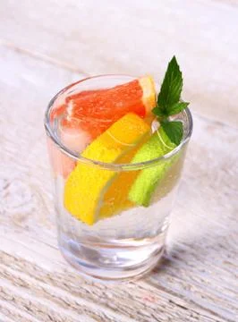 Tonic lemonade with grapefruit, lime, lemon and ice Stock Photos