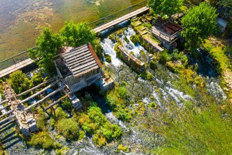 Tonkovic vrilo, river source of Gacka aerial view, Croatia Stock Photos
