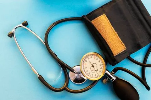 Tonometer on a blue background device for measuring pressure postcard day hyp Stock Photos