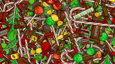Tons of Christmas Candy Raining Down Backdrop Stock Footage 124649393