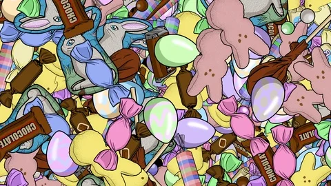 Tons of Easter Candy Raining Down Backdrop Stock Footage 124649470