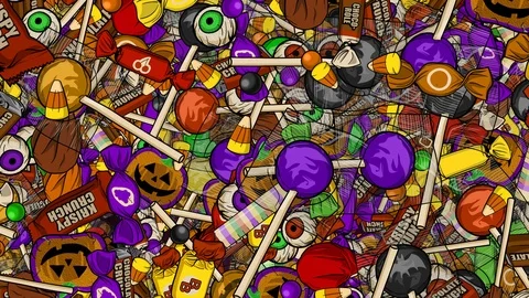 Tons of Halloween Candy Raining Down Backdrop Video stock 124649473