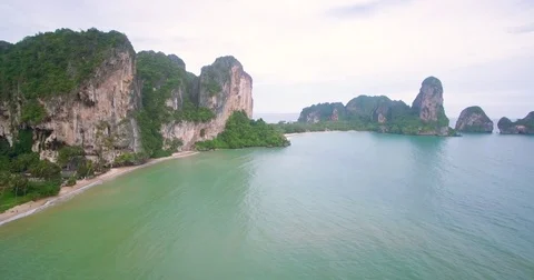 Tonsai and Railay Beaches Backed By Limestone Cliffs, Krabi, Thailand, Stock-Footage 78663218