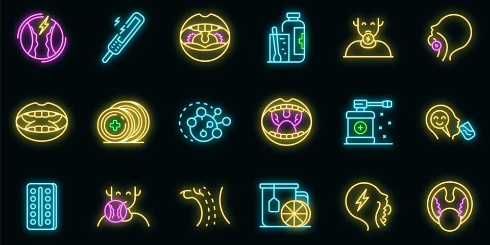 Tonsillitis icons set vector neon Stock Illustration