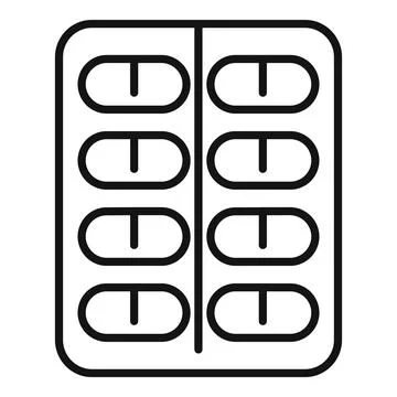 Tonsillitis pill blister icon outline . Tonsil mouth Stock Illustration