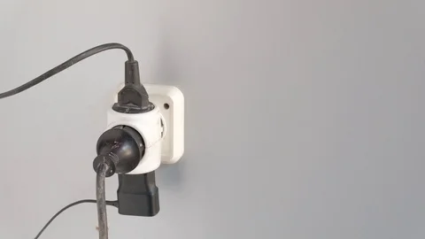 Too many electrical cables are plugged, short circuit. Stock Footage 94266216