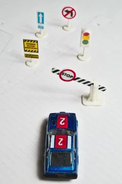 Too many traffic signs ahead. Driving school academy Stock Photos