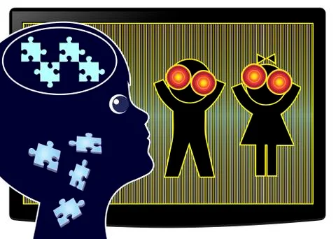 Too much TV and Computer harms the Brain Stock Illustration