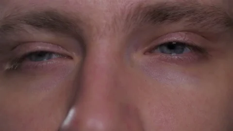 Too much work tired sleep young man sitting at dark office, close red eyes Stock Footage 72683875