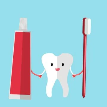 Tooht with brush and paste Stock Illustration