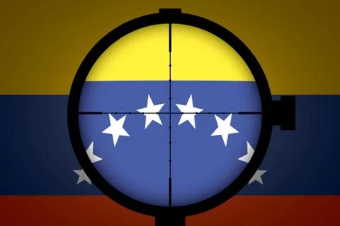 Took aim at the flag of Venezuela, view of a sniper scope 스톡 일러스트